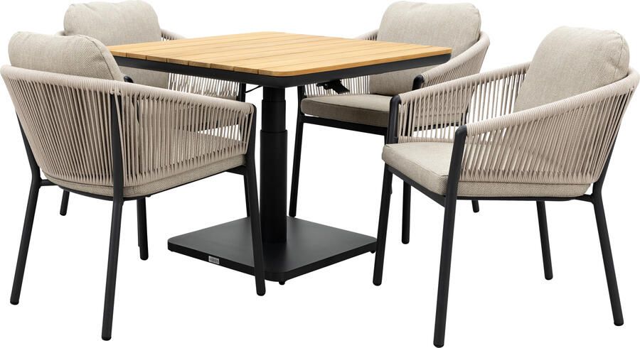 Qopps Zamin in hoogte verstelbare tuintafel met Felan dining tuinstoelen