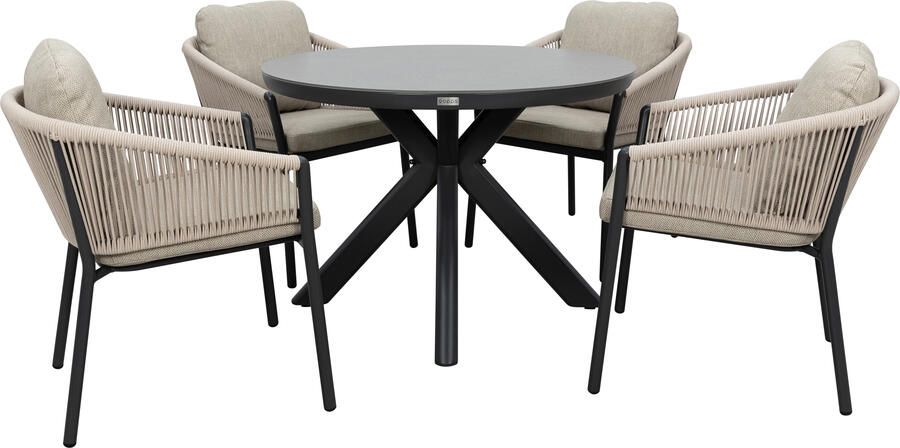 Qopps Ziggy tuintafel met 4 Felan dining tuinstoelen