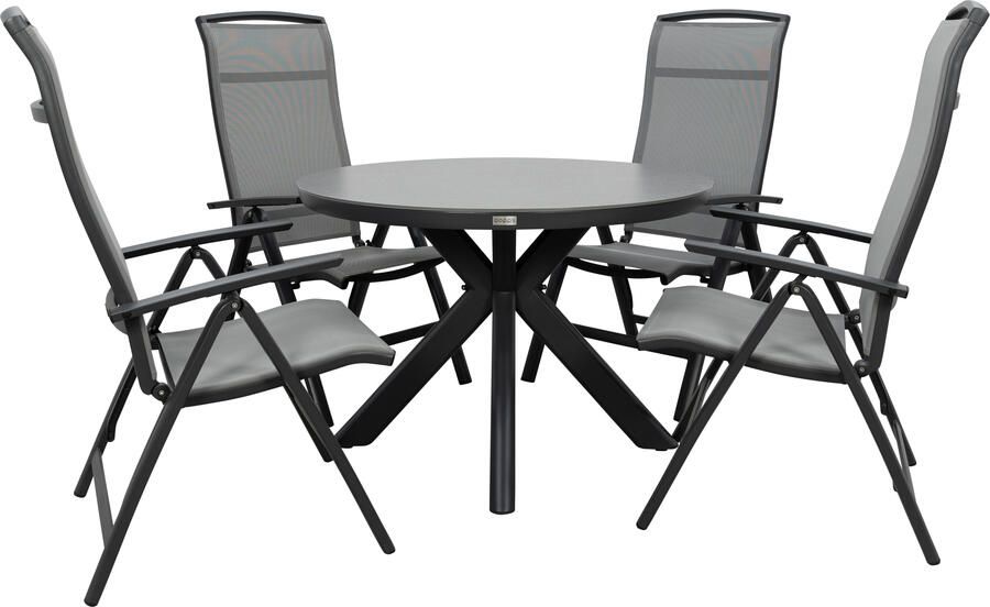 Qopps Ziggy tuintafel met 4 Houston verstelbare tuinstoelen