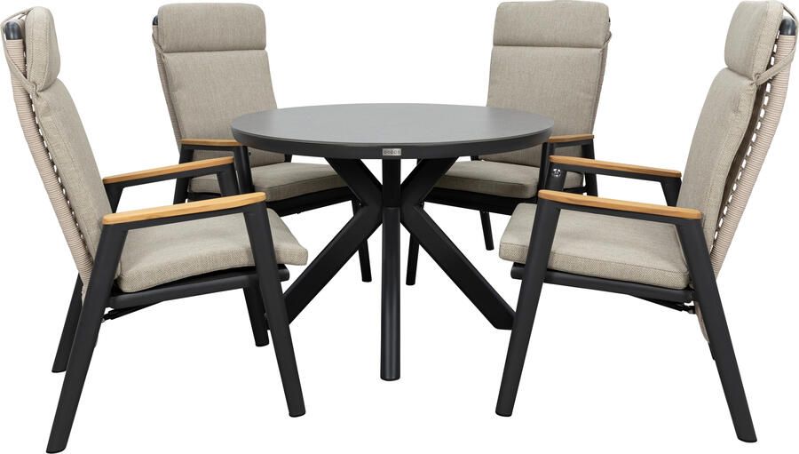 Qopps Ziggy tuintafel met 4 Indra gasveer verstelbare tuinstoelen