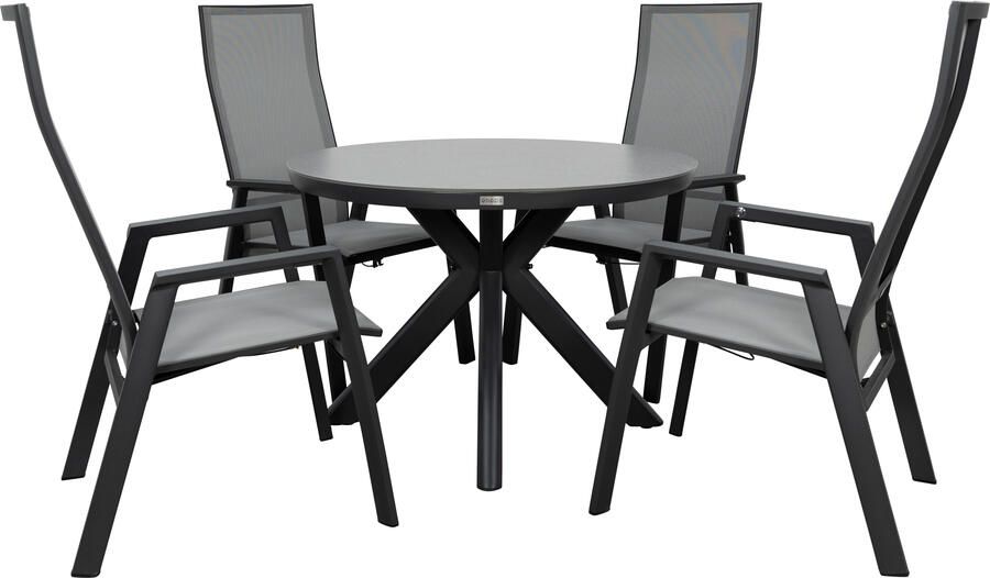 Qopps Ziggy tuintafel met 4 Palsa gasveer verstelbare tuinstoelen
