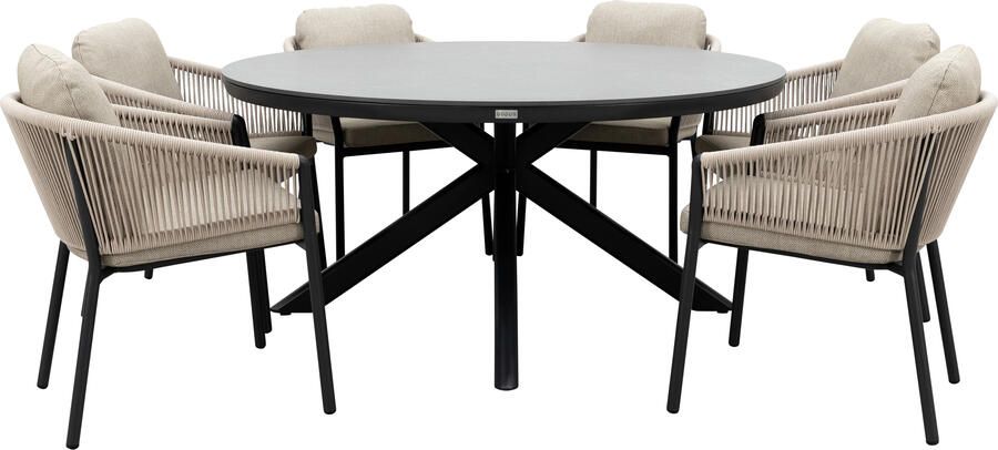 Qopps Ziggy tuintafel met 6 Felan dining tuinstoelen