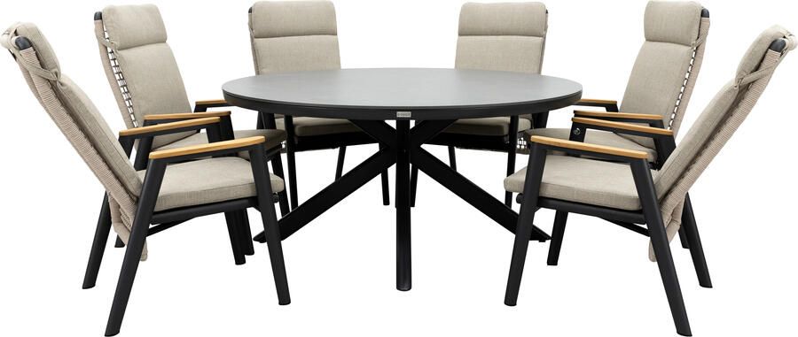 Qopps Ziggy tuintafel met 6 Indra verstelbare tuinstoelen