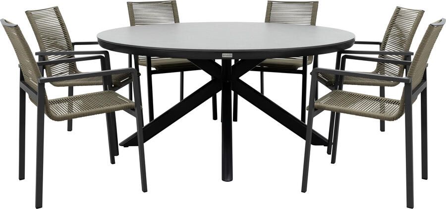 Qopps Ziggy tuintafel met 6 Stilo stapelbare tuinstoelen - Foto 1