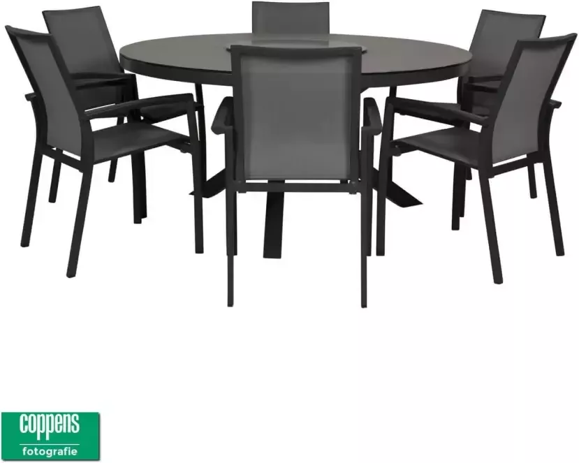 Qopps Tafel Perth 150 rond met Tampa stapelbare tuinstoel