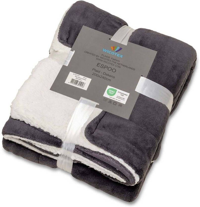 Wicotex Plaid-deken Espoo zwart Coral fleece met zachte binnenzijde van sherpa 200x240