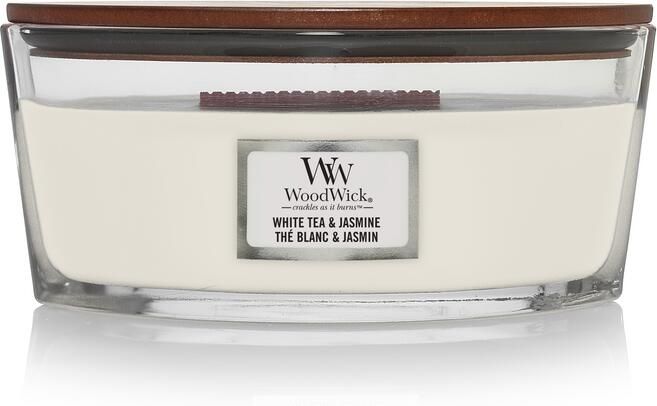 WoodWick white tea en jasmine ellipse candle