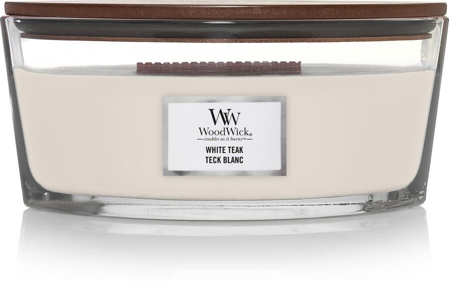 WoodWick white teak ellipse candle