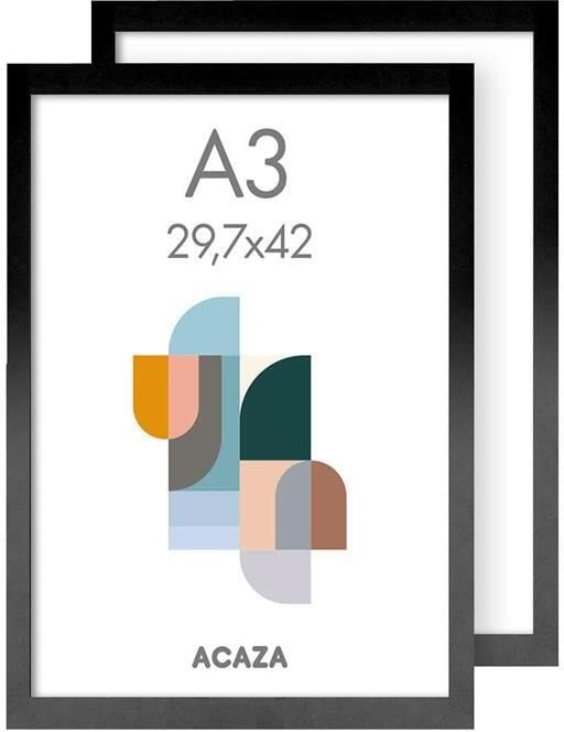 ACAZA Set van 2 Fotokaders A3 formaat Foto Lijsten in MDF Hout Zwart