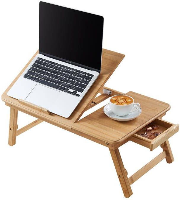 Acaza Laptoftafel Monitorstandaard met Lade in Hoogte verstelbaar 22 tot 29 cm Bamboe Hout - Foto 2