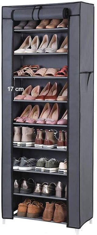 Acaza Schoenenrek Schoenenkast met 9 Niveaus tot 27 Paar Schoenen 58cm breed en 160cm hoog Grijs - Foto 2