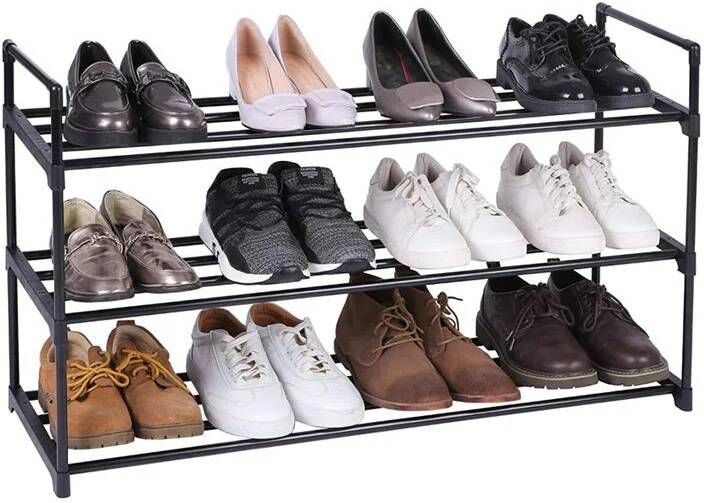 Acaza -Praktisch Schoenenrek voor 12 paar schoenen Metaal Zwart