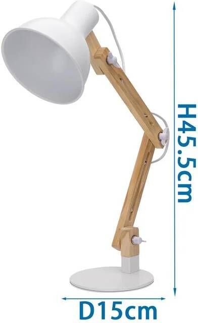 Aigostar 13AS9 Bureaulamp met houten standaard In hoogte verstelbaar en kantelbaar H455mm E27 fitting Wit - Foto 2