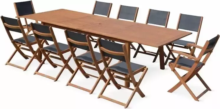 Sweeek Uitschuifbare houten tuintafel 10 stoelen