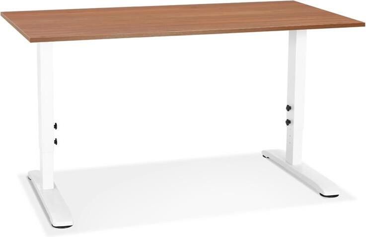 Alterego Design Alterego In hoogte verstelbare bureau 'OSMOSE' van notenhout en wit metaal 140x70 cm - Foto 3