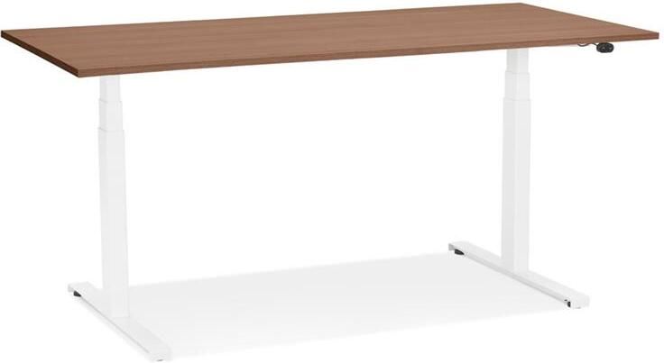 Alterego Design Alterego Witte elektrische zit sta-bureau 'TRONIK' met blad in notenhouten afwerking 140x70 cm - Foto 3