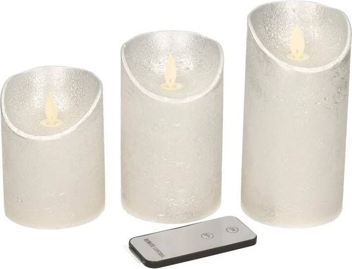 Anna's Collection Stompkaars 3 stuks zilverkleurig LED kaarsen