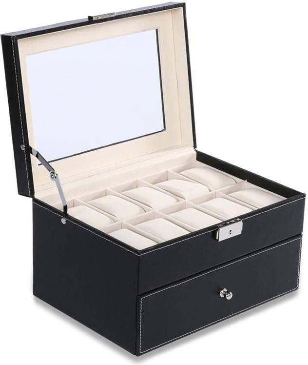 Aretica Horlogebox luxe met 20 horloge compartimenten zwart