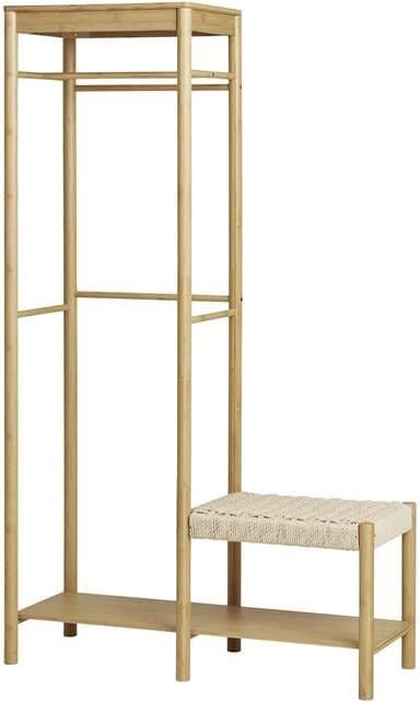 Artichok Gerben Kledingrek Naturel Bamboe Hout Kapstok Met Schoenenplank Met Bankje 165 x 95 cm - Foto 2