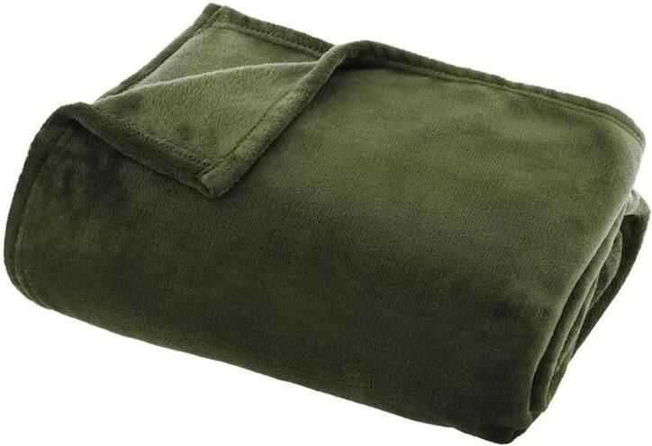 Atmosphera Plaid deken olijfgroen polyester 125 x 150 cm Bed bankdeken Fleece plaid Lekker warm - Foto 2