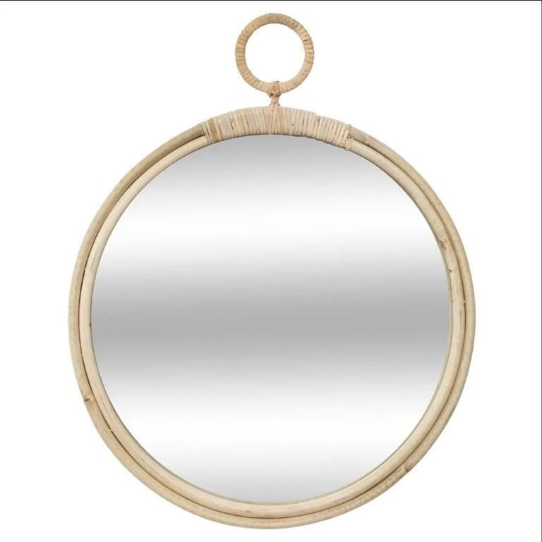 ATMOSPHERA Wandspiegel rond rotan beige 38 cm