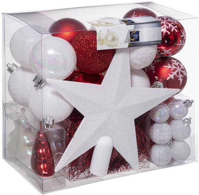 ATMOSPHERA Kerstballen met piek 43st kunststof rood-wit