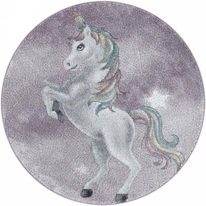 Decor24-AY Kinderkamer vloerkleed Funny Unicorn violet rond O 160 cm