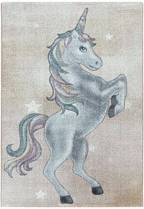 Decor24-AY Vrolijk kinderkamer vloerkleed Funny Unicorn geel 200x290 cm