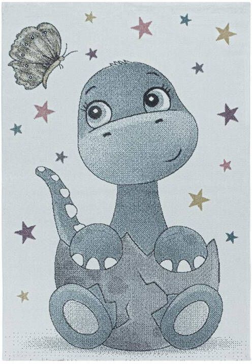 Decor24-AY Vrolijk kinderkamer vloerkleed Funny Dino blauw 200x290 cm