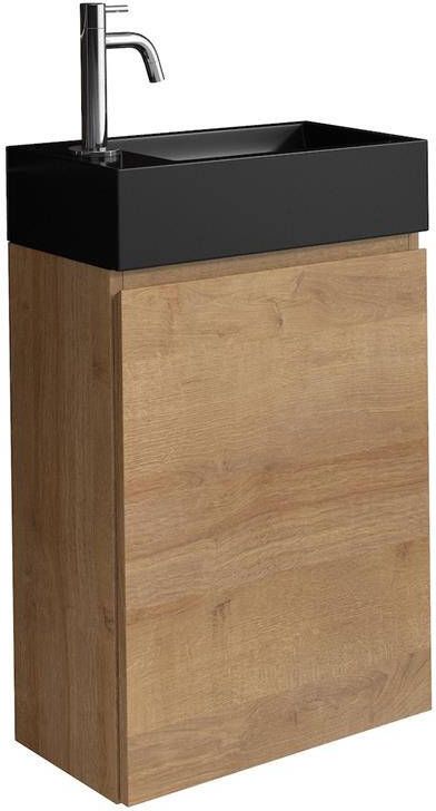 Badplaats Toiletmeubel Angela 40 cm x 22 cm Eiken | zwarte wastafel