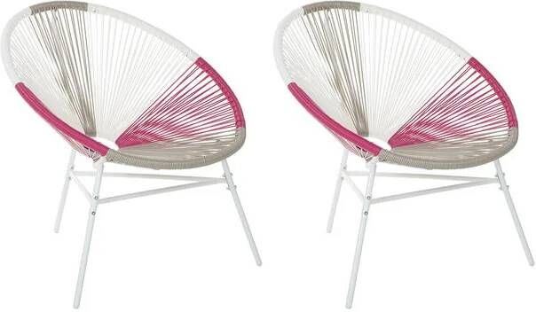 Beliani ACAPULCO Tuinstoel set van 2 Wit|Beige|Roze PE rotan