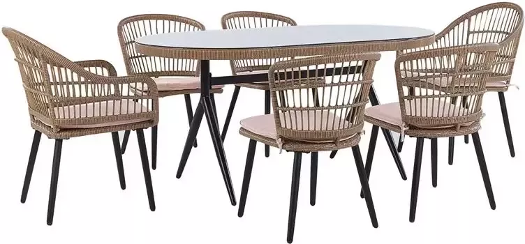 Beliani ALIANO Tuinset 6 personen Natuurlijk PE rotan