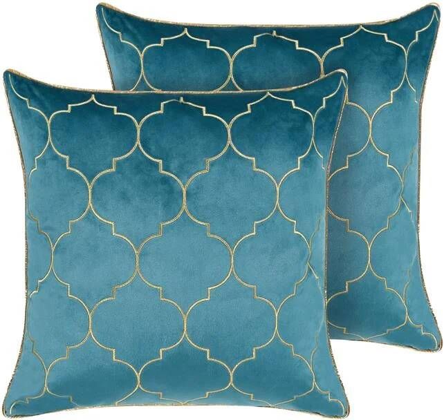 Beliani -ALYSSUM-Sierkussen set van 2-Blauw-45 x 45 cm-Polyester