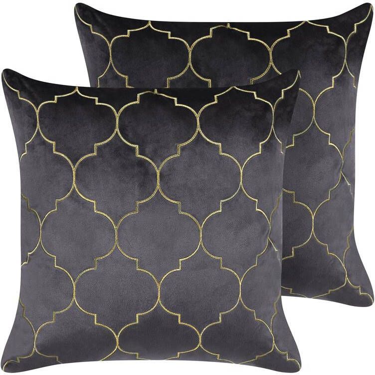 Beliani ALYSSUM Sierkussen set van 2 Grijs 45 x 45 cm