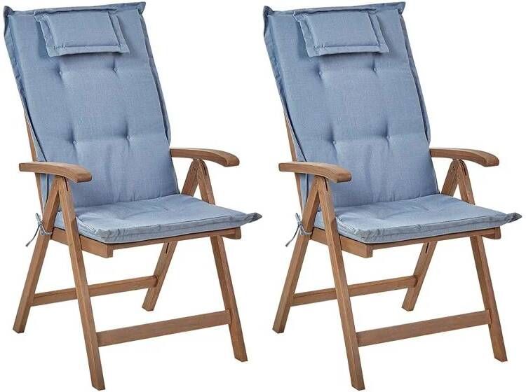 Beliani -AMANTEA-Tuinstoel set van 2-Donkerbruin|Blauw-Acaciahout