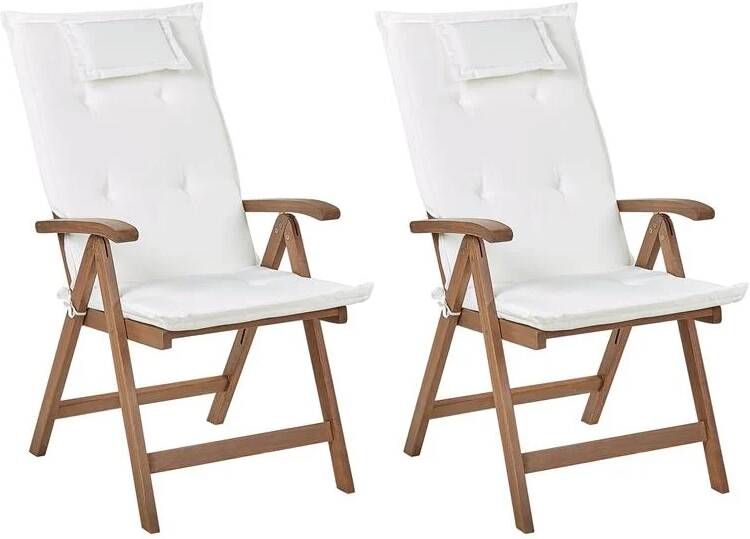 Beliani -AMANTEA-Tuinstoel set van 2-Donkerbruin|Off-white-Acaciahout
