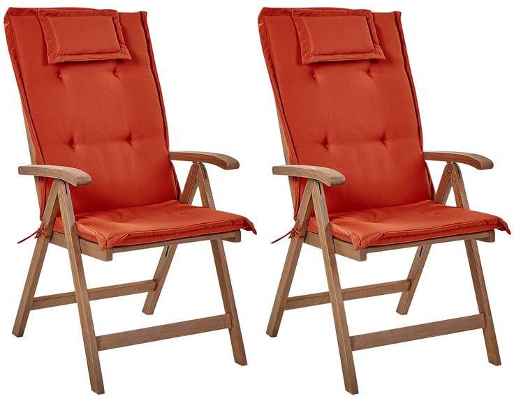 Beliani -AMANTEA-Tuinstoel set van 2-Donkerbruin|Rood-Acaciahout