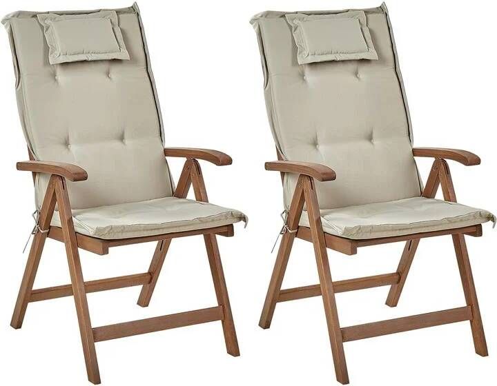 Beliani -AMANTEA-Tuinstoel set van 2-Donkerbruin|Taupe-Acaciahout