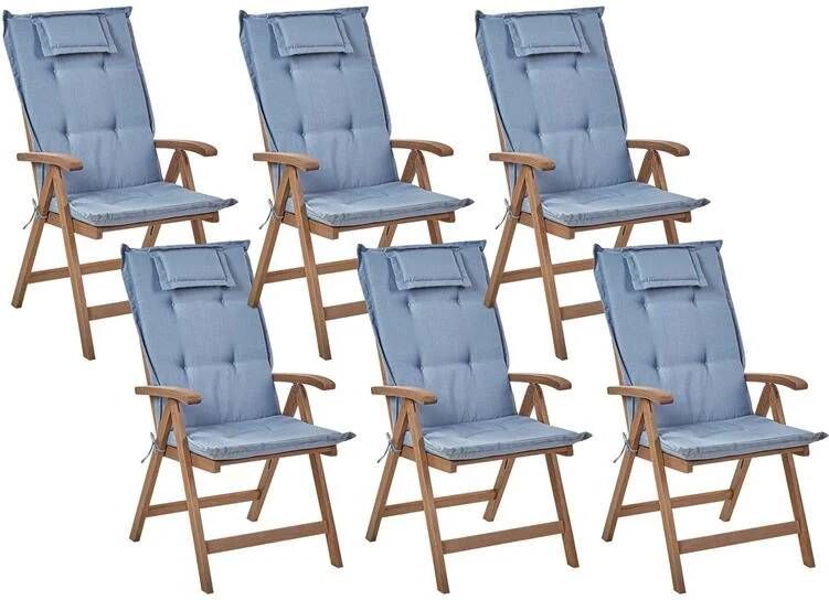 Beliani -AMANTEA-Tuinstoel set van 6-Donkerbruin|Blauw-Acaciahout