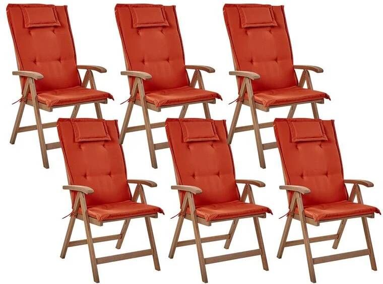 Beliani -AMANTEA-Tuinstoel set van 6-Donkerbruin|Rood-Acaciahout