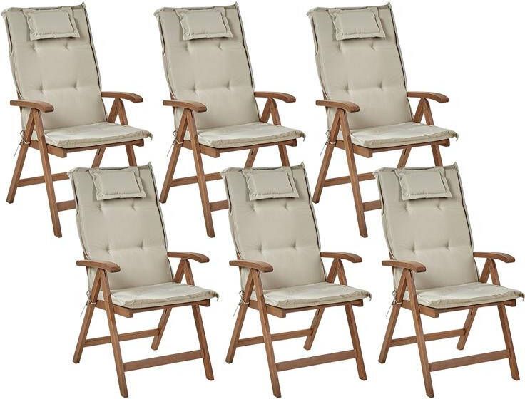Beliani -AMANTEA-Tuinstoel set van 6-Donkerbruin|Taupe-Acaciahout
