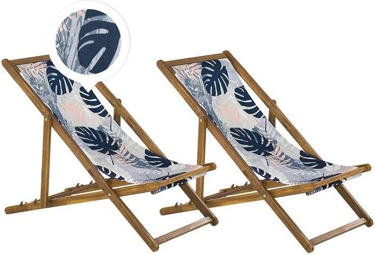 Beliani -ANZIO -Strandstoel set van 2-Lichthout|Blauw|Palm-Polyester