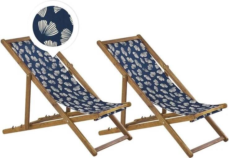 Beliani -ANZIO -Strandstoel set van 2-Donkerblauw|Bloemen-Polyester