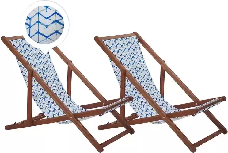 Beliani -ANZIO -Strandstoel set van 2-Donkerhout|Blauw-Polyester