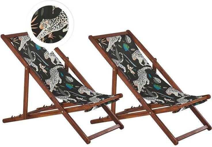 Beliani ANZIO Strandstoel set van 2 Donkere houtkleur|Dieren Polyester