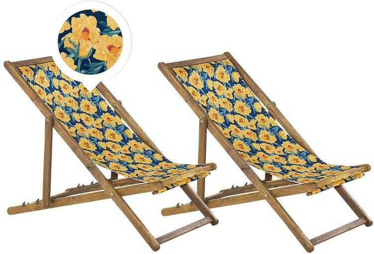 Beliani -ANZIO -Strandstoel set van 2-Lichthout|Geel|Bloemen-Polyester