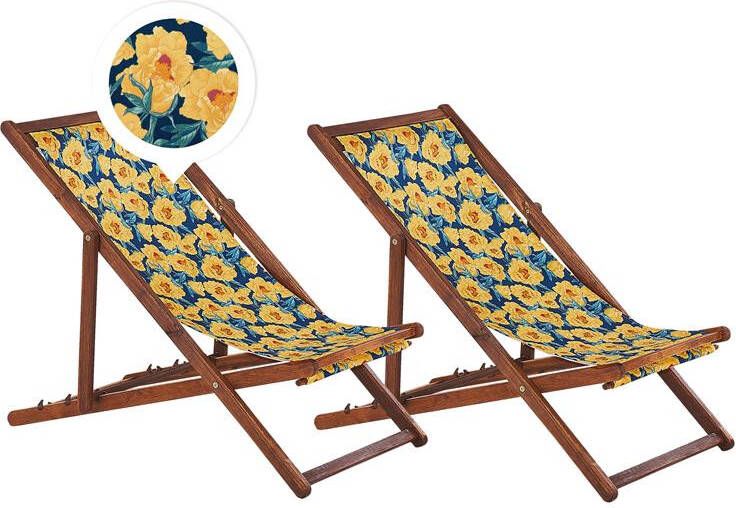 Beliani -ANZIO -Strandstoel set van 2-Donkerhout|Bloemen|Geel-Polyester