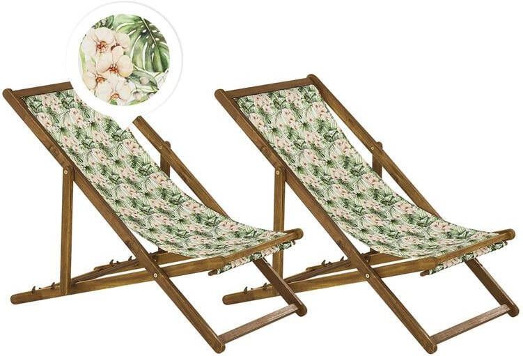 Beliani -ANZIO -Strandstoel set van 2-Lichthout|Bloemen|Roze-Polyester