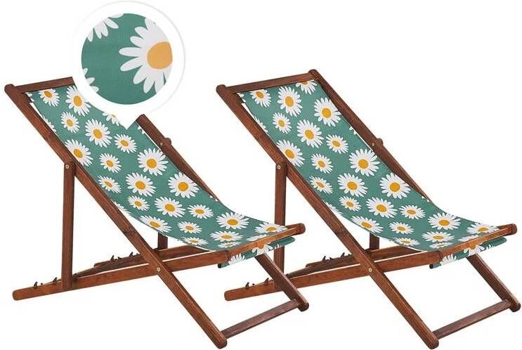 Beliani -ANZIO -Strandstoel set van 2-Donkerhout|Bloemen-Polyester