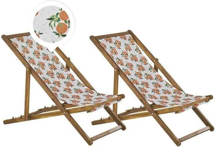 Beliani -ANZIO -Strandstoel set van 2-Lichthout|Sinaasappels-Polyester